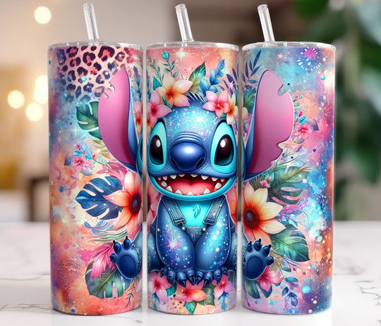 Glitter Stitch Leopard Floral Tumbler Wrap Png, 20 oz Skinny Tumbler Sublimation Design