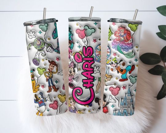 Personalized Inflated Disney Tumbler, Minnie Ears Disney Trip 20oz Skinny Tumbler