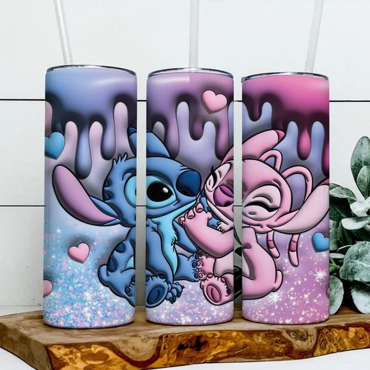 Stitch And Angel 20oz Skinny Tumbler Wrap  , Stitch Tumbler