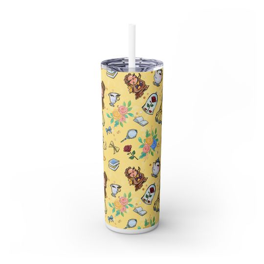 Beauty and the Beast Skinny Tumbler with Straw, 20oz, Disney Tumbler with straw, 20 oz