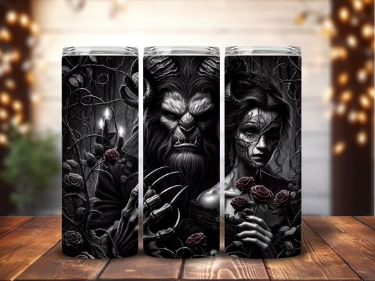 Dark Beauty and The Beast, 20oz skinny Tumbler wrap, Straight Sublimation Tumbler design