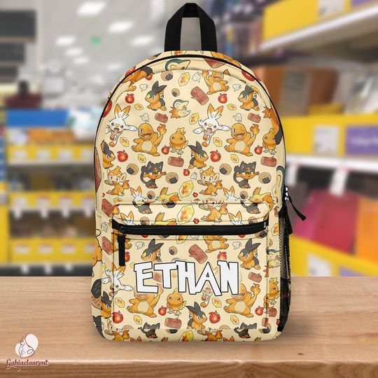 PKM Fire Type Backpack | Charmander Charizard School Backpack | Anime School Bag | Pocket Monsters Backpack | Video Games Backpack