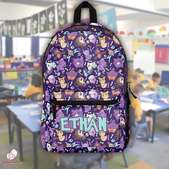 PKM Ghost Type Backpack | Mismagius School Backpack | Anime School Bag | Pocket Monsters Backpack | Gastly Haunter Gengar | Gamer Backpack