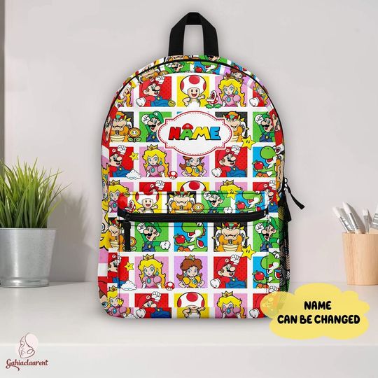 Personalized Super Mario School Backpack | Mario Bros School Bag | Mario Gaming Backpack | Super Mario Kids Backpack | Back to School