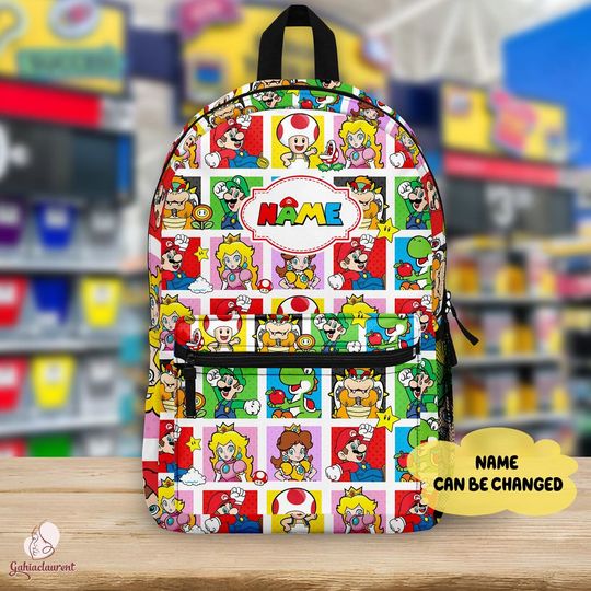 Super Mario School Backpack | Custom Mario Bros Backpack | Mario Luigi Bowser Princess Peach Backpack | Mario School Bag