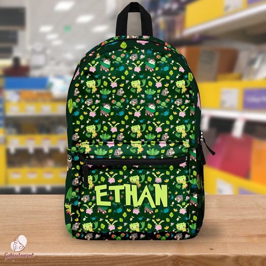 PKM Grass Type Backpack | Bulbasaur Oddish School Backpack | Anime School Bag | Gamer Backpack | PKM Backpack | Kids School Backpack