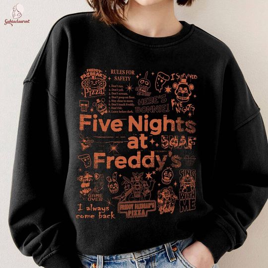 Freddy Fazbear Five Nights At Freddy's Doodle Style Sweatshirt, Five Nights At FreddyS Tee, FNAF Video Game Merch, Five Nights At Freddy