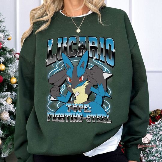PKM Lucario Shirt | Lucario Shirt, Sweatshirt | Lucario Type: Fighting Steel Shirt | Anime Lover Shirt | Video Games Sweatshirt