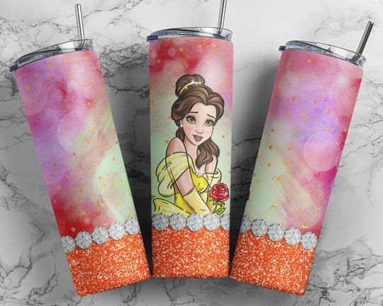 Princess Belle Tumbler, Custom Disney Princess Cup,  Belle Gifts
