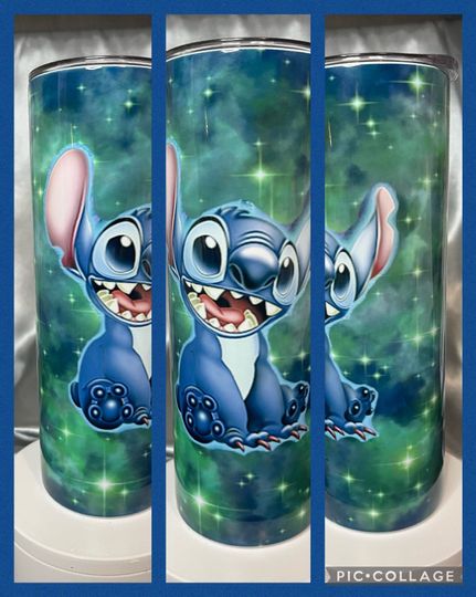 Alien Stitch in the Clouds travel  stainless steel tumbler with leakproof lid and straw