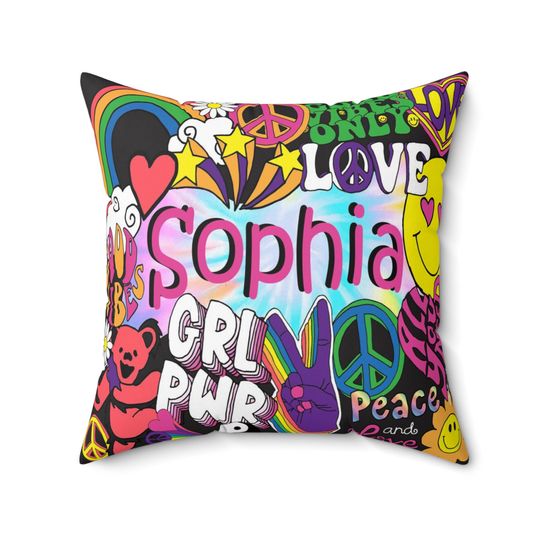 Custom Pillow For Baby or Girls Room | Peace & Love |Hand Drawn Illustrations| Personalize With Favorite Peace Signs, Hearts, Beatles Lyrics