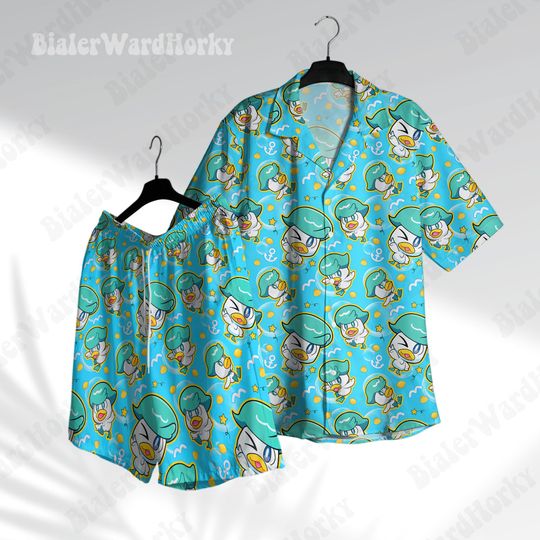 Quaxly Cute Hawaiian Shirt,  Water Type Blue Aloha Beach Shirt,  Anime Shirt,  Quaxly Gifts