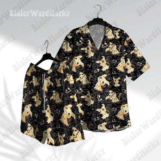 Mimikyu Mystic Hawaii Shirt, Shorts Ghost Type Aloha Shirt,  Anime Shirt,  Mimikyu Shirt, Gifts