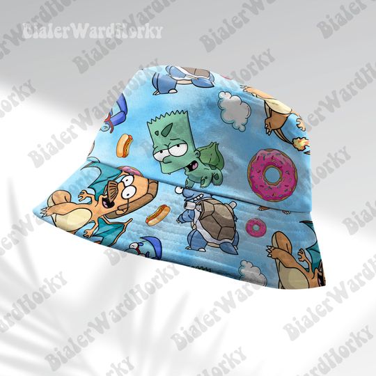 Cartoon Starter Bucket Hat, Aloha Bucket Anime Shirt, Pika Charmander Bulbasaur Squirtle Bucket, Gifts