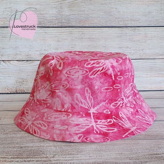 Bucket Hat - Dragonfly, Cotton Hat, Sun Hat, Beach Hat, Gardening Hat, Summer Hat, Ladies Hat, Woman's Hat, Pretty Pink Hat