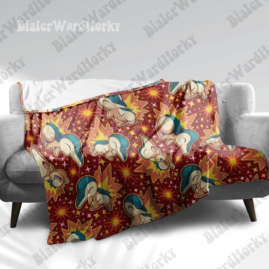 Cyndaquil Fireworks Fleece Blanket, Fire Type Cute Blanket, Anime Blanket, Cyndaquil Blanket, Gifts