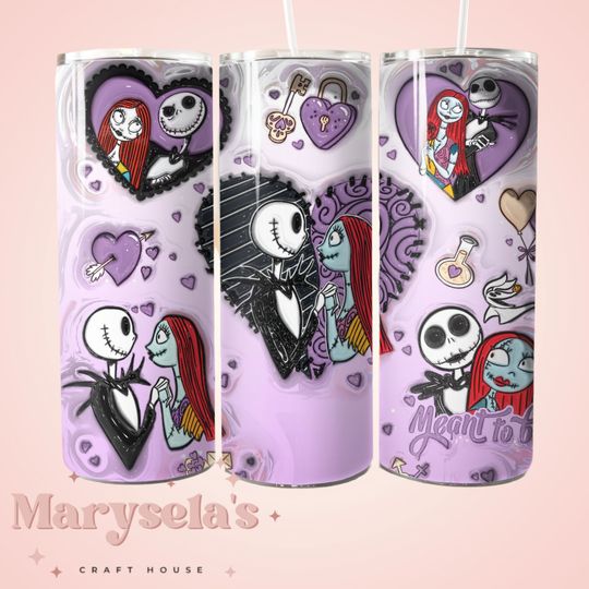 Meant To Be 20oz Tumbler (Purple), Jack and Sally Tumbler, Disney Tumblers