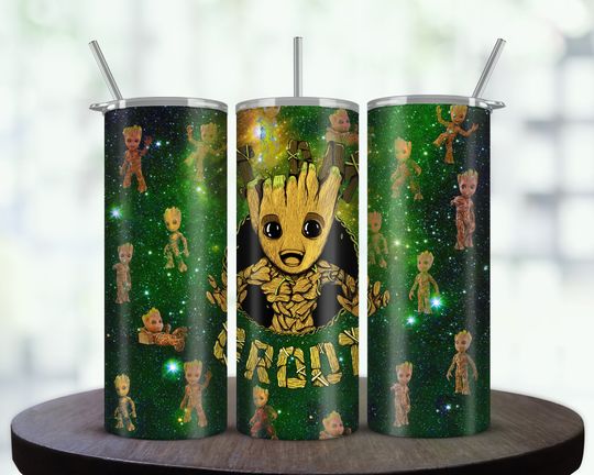 20oz Skinny Cute Baby Groot Tumbler Wrap, Baby Groot
