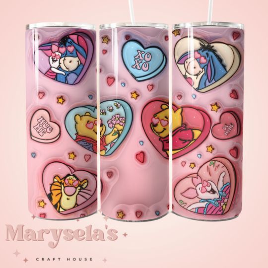 Winnie The Pooh Candy Hearts 20oz Tumbler, Winnie The Pooh Tumblers, Disney Tumblers