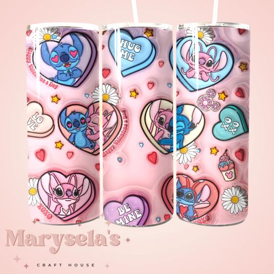 Stitch Be Mine Candy Hearts 20oz Tumbler, Stitch Tumblers, Disney Tumblers