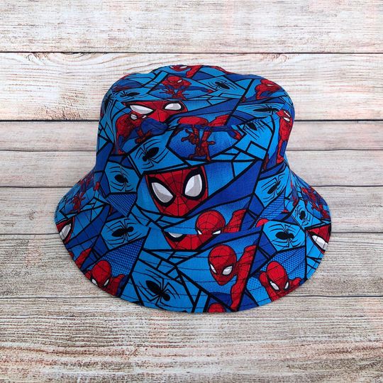 Adult Bucket Hat - Spiderman Reversible Cotton Hat, Birthday Gift for Friend, Superhero, Summer Sun Beach Hat, Trendy One Size Unisex Hat