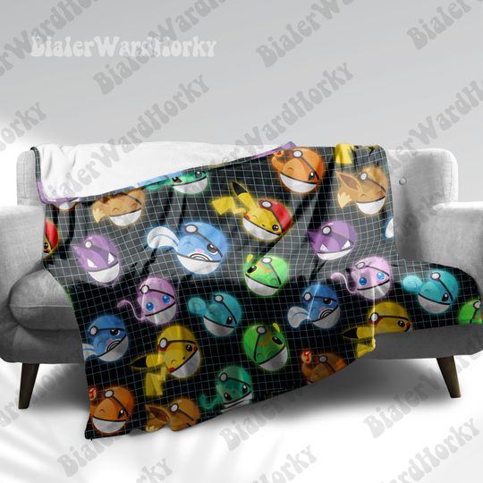Balls Anime Fleece Blanket, Funny Type Unique Blanket, Anime Blanket, Pika Gengar Eevee Blanket, Gifts