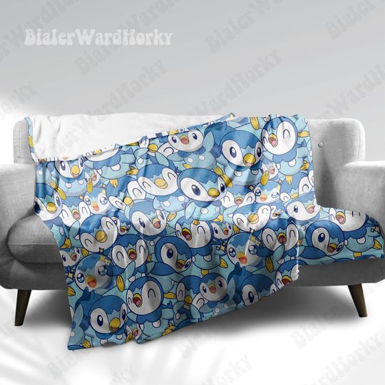Piplup Hawaiian Fleece Blanket, Set Cute Starter Blanket, Anime Blanket Piplup, Gifts