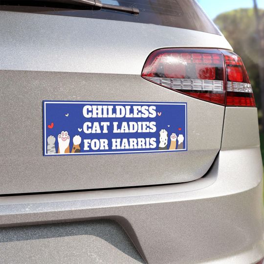 Childless Cat Lady For Kamala Harris Car Magnets, Funny Harris For President 47 Bumper Sticker, 2024 Presidential Election, Car Accessories