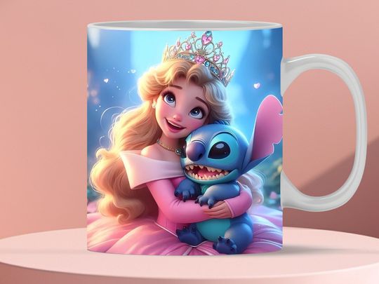 3D Princess Stitch Mug Wrap, 3D Mug Wrap Sublimation Design