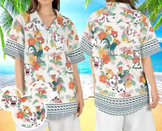 Hei Hei Pua Beach Hawaiian Shirt, Moana Characters Tropical Hawaii Shirt