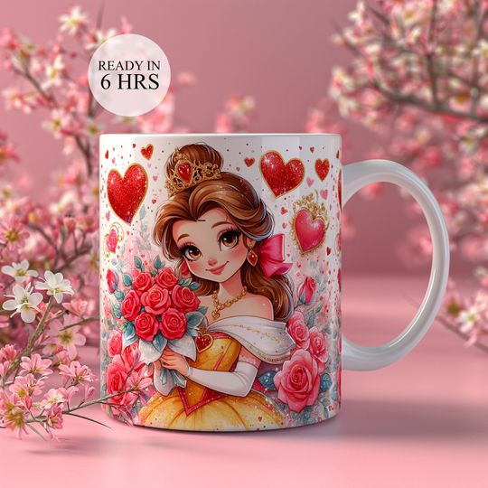 Romantic Disney Mug, Gift for Her, Best Mug Gift, Love Heart Design Mug