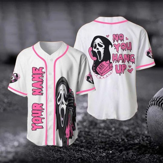 Ghost Face Jersey, No You Hang Up Baseball Shirt, Scream Shirt Halloween Gift, Custom Name Ghostface Jersey Shirt, Halloween Gift