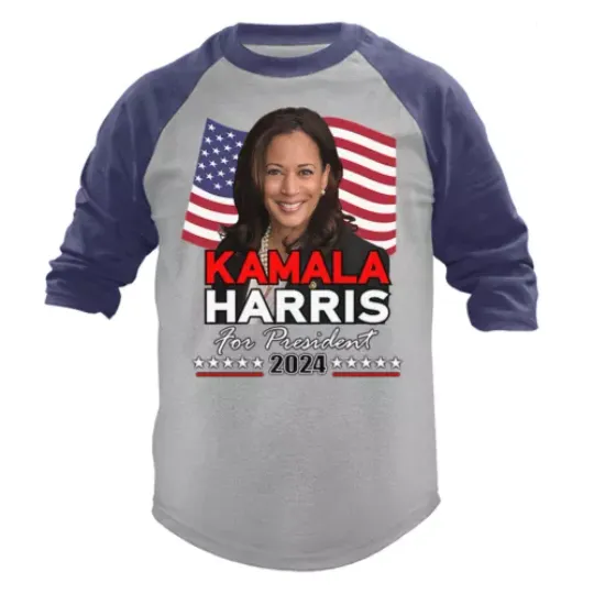 Kamala Harris for The President 2024 Political 3/4 Sleeve Raglan | Harris 47  Unisex 3/4 Raglan Sleeve Shirt | Long Sleeve Shirt | Madam President