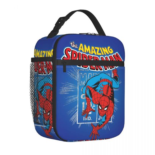 Spider Man Retro Graphic Insulated Lunch Bag, Leakproof Reusable Cooler Bag Lunch Box, Tote College Picnic Food Storage Bags
