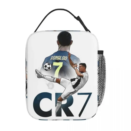 CR7 Ronaldos Football Soccer Lunch Bag, Portable Food Container Bags, Cooler Thermal Food Box, Back To School Gift