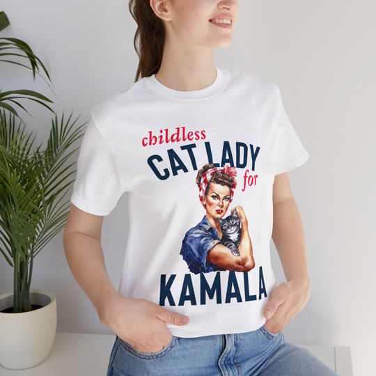 Kamala Harris Shirt, Childless Cat Lady for Kamala, Bella Canvas 3001 Unisex T-Shirt