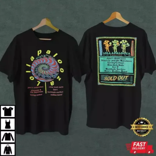 Lollapalooza 1991 Music Festival Tour Both Sides T-Shirt, 2024 Music Tour Merch, Short Sleeve Cotton Tee