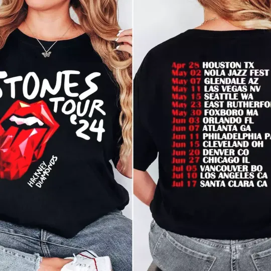 The Rolling Stones Hackney Diamonds Tour Both Sides T-Shirt, 2024 Music Tour Merch, Short Sleeve Cotton Tee