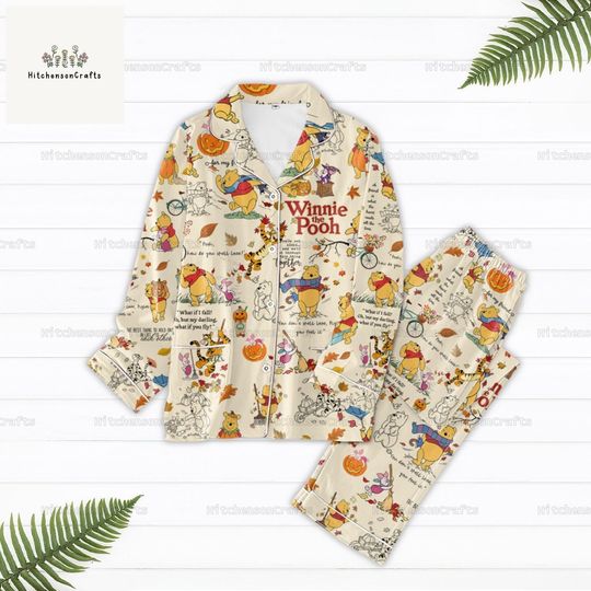 Halloween Winnie The Pooh Pajamas Set, Disney Halloween Matching Pajamas Set, Pooh And Friends Shirt, Pooh Cartoon Movie Pajamas Family