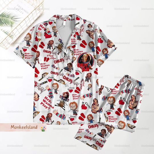 Chucky Doll Pajamas, Bride Of Chucky Women Pajamas, Horror Movie Pajamas Set, Childs Play Holiday Pajamas, Chucky Horror Fan