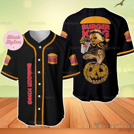 Burgerking Baseball Shirt, Michael Myers Jersey Shirt, Funny Burger Jersey, Michael Myers Shirt, Halloween Shirt, Burgerking Shirt