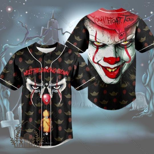 Pennywise Shirt, Pennywise IT Baseball Jersey, Scary Clown Shirt, Horror Movie Shirt, Stephen King Shirt, Halloween Jersey