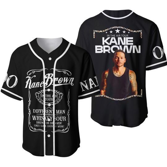 Kane Brown In The Air Tour Black Personalized Baseball Jersey, 3D Print Baseballl Jersey, Casual Outfit, Custom Button-up Shirt