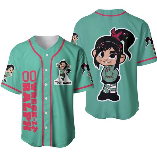 Personalized Disney Wreck it Ralph Vanellope Simple Green Baseball Jersey