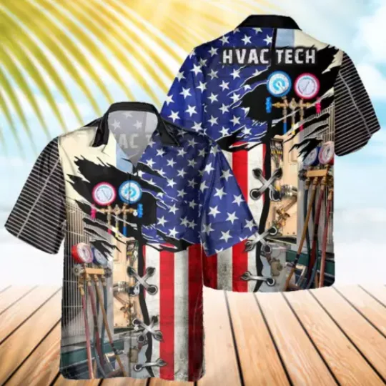 Proud HVAC Tech- AOP Pocket Hawaiian Shirt, HVAC Hawaiian Shirt