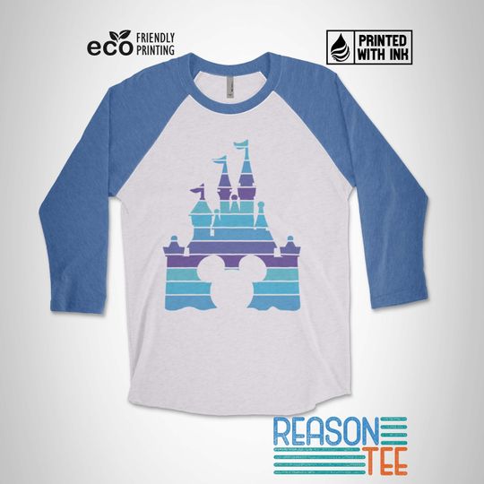 Disney Castle Baseball T-Shirt, Retro Disney Castle Stripe Raglan Tee, unisex 3/4 sleeve t-shirts ink graphic tee