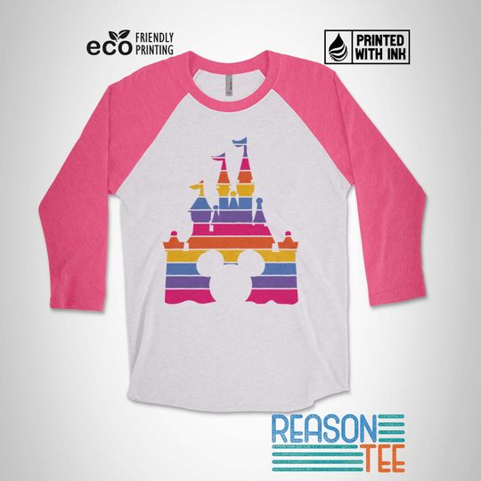 Disney Castle Baseball T-Shirt, Retro Disney Castle Stripe Raglan Tee, unisex 3/4 sleeve t-shirts ink graphic tee