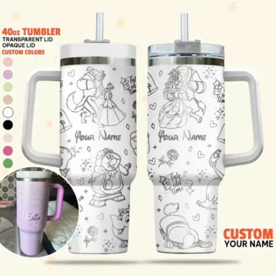 Custom Disney Beauty and the Beast Tumbler, Disney Characters Christmas 40oz Tumbler