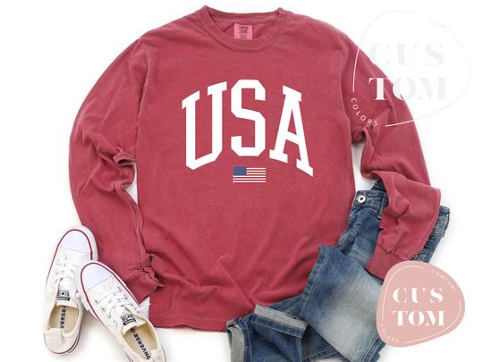 USA Flag Long Sleeve Shirt, 4th of July Shirt, Big USA Tshirt, USA Comfort Colors Shirt, Comfort Colors Usa Flag Tee, Usa Comfort Colors Tee