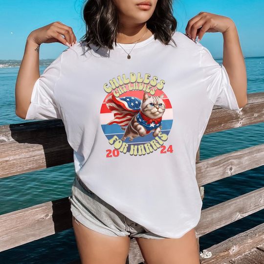 Kamala Harris Shirt, Childless Cat Ladies For Harris 2024 Shirt, Anti Trump Tee